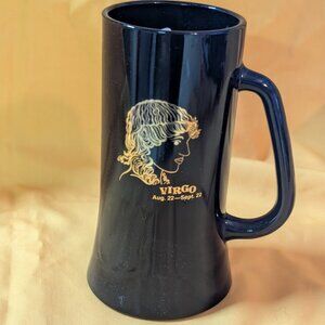 Vintage Black Glass & Gold Virgo Mug